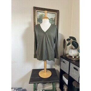 Sanctuary Women's Sz M Linen Olive Green V-neck Long Sleeve Top Blouse Shirt NWT